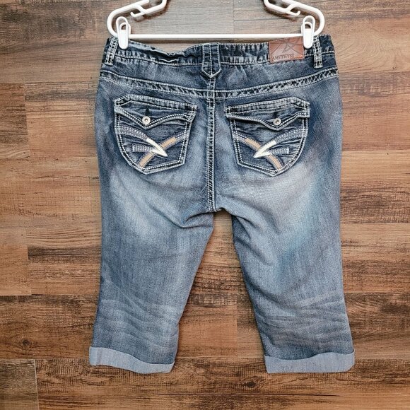 Amethyst Jeans Size 14 Jennifer Cuffed Low Rise Medium Dark Wash Stretch - Picture 2 of 11